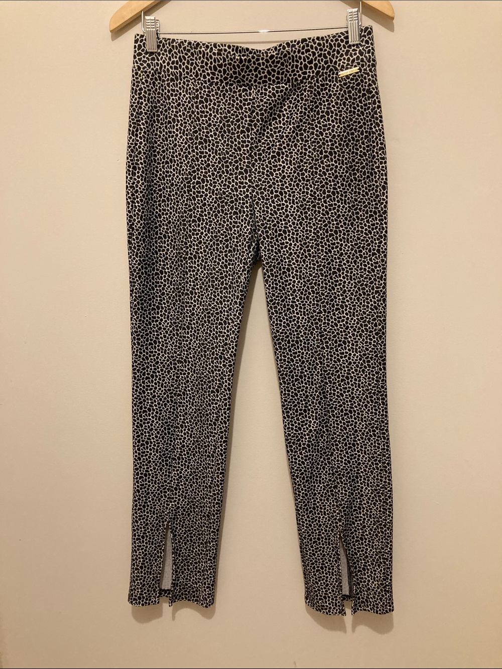 Michael Kors Black and White Animal Print Pants with Gold Logo